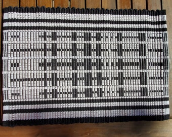 Placemat - Handwoven on Floor Loom - "Southwestern Trails" - Black and Silver White - Heavy Weight - Machine Wash and Dry - 100% Cotton