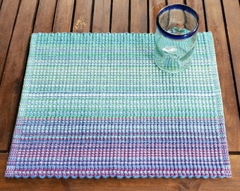 Placemat "Monsoon" - Ruby/Purple/Blue Gradient to Blue/Green - Handwoven