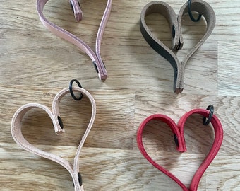 Handmade Leather heart shaped keyring, Valentine’s gift, bag charm various colours gift wedding anniversary Christmas decorations