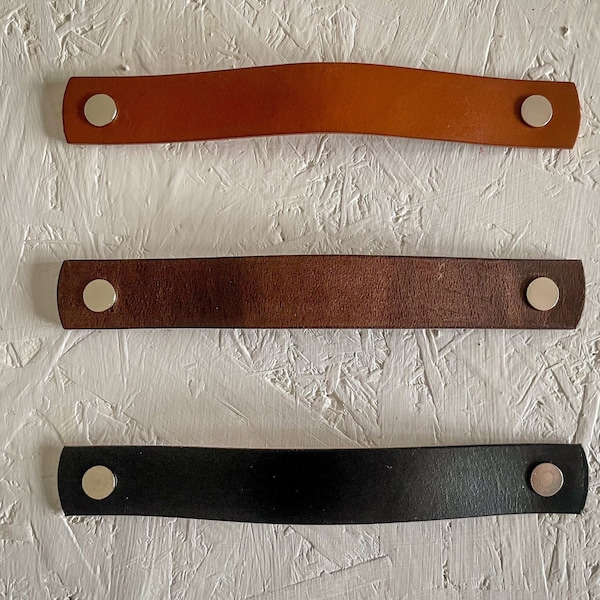 Handmade Flat Leather drawer handles,Leather Door Handles, Cupboard Handles, Kitchen Pulls, Ikea Handles, Leather Pulls Various Colours