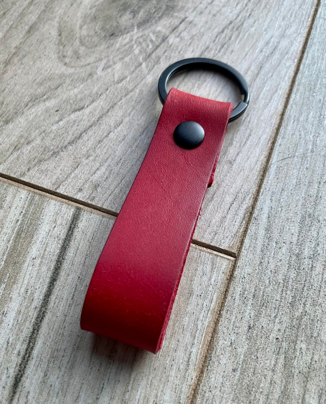 Handmade Red Leather Key Ring With Black Rivet - Etsy