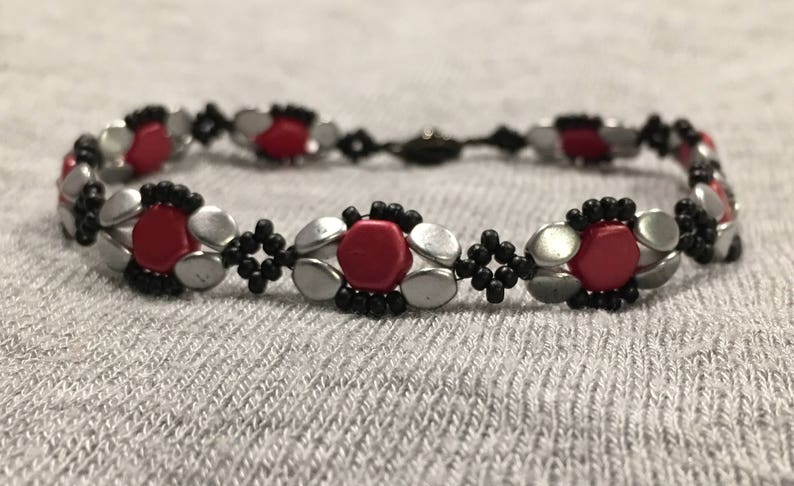 Red Black & Silver Honeycomb Bracelet image 1