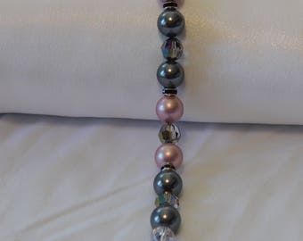 Grey & Pink Swarovski Pearl and Crystal Bracelet