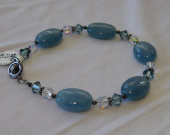Semi Precious Gemstone Swarovski Blue & Clear Crystal Bracelet