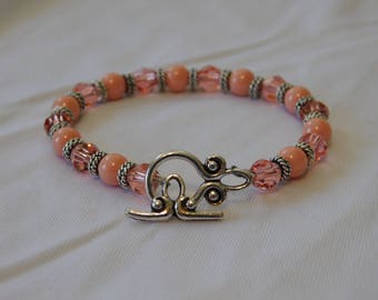 Peachy Pink Swarovski Crystal & Pearl Bracelet