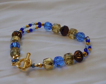 Blue & Gold Swarovski Crystal Czech Glass Beaded Bracelet