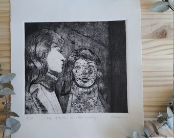 My reflection on a rainy day - etching - intaglio - printmaking - engraving - etching - aquatint - stamping - stamping