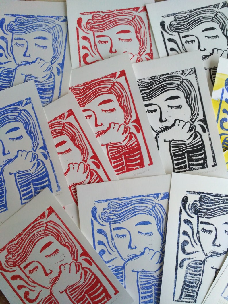 Ideas, Linoleum linocut stamp print illustration printmaking prints linoleum image 5