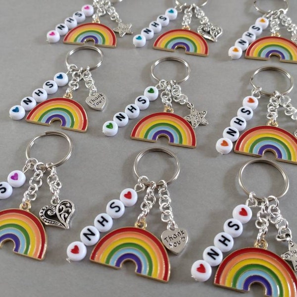 NHS enamel rainbow keyring with a choice of charms