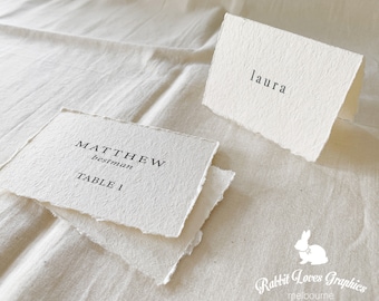 Handmade Wedding Place Card with hand torn edge | Flat or Folded [M20003]