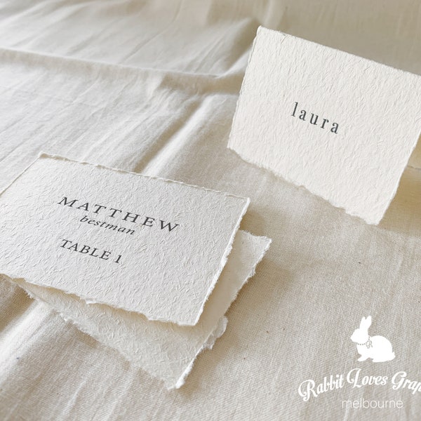 Handmade Wedding Place Card with hand torn edge | Flat or Folded [M20003]