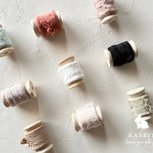Frayed Silk Ribbon | 2.5cm width | with wooden stool