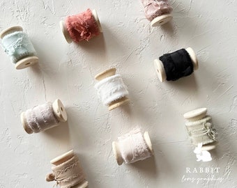 Frayed Silk Ribbon | 2.5cm width | with wooden stool