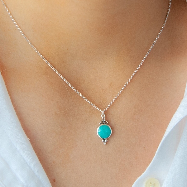 Turquoise Celtic Pendant, Sterling Silver Trinity Necklace