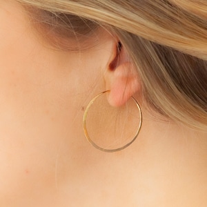 Hammered Gold Hoops, 18K Gold-fill Hoops, mid-size Dainty light Hoops, Minimalist earrings, Artisan Hoops