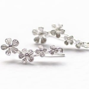 Flower Climbers, Silver Ear Crawlers, Floral Ear Pins, Dainty Silver Climbers