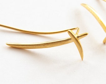 Long Ear Climbers, Gold Crawler, Ear Creepers, Long Ear Stud, Gold Cross