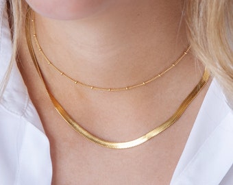 Herringbone Necklace, Flat Snake Chain, Gold Layering Chain