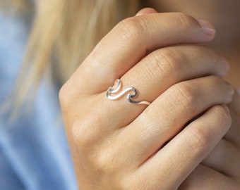 Sterling Silver Wave Ring, Adjustable, Sea lover Gift, Gift for Her