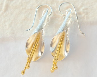 Silver Drop Flower Earrings, Floral Earrings, Silver Fuchsia Drop Earrings, Botanical Jewellery
