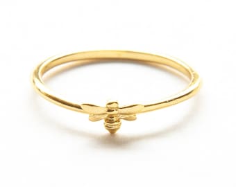 Bee Ring, Sterling Silver Gold Honey Bee Ring, Bee Lover Ring, Gift for Her