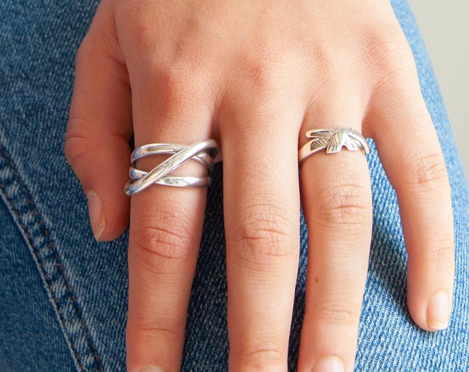 Multi-layered Silver Ring, Adjustable Silver Ring, Thick Statement Ring ...