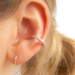 Non-pierced Earring, Silver Ear Cuff, Crawler, Ear Ring, Crystal Ear Cuff