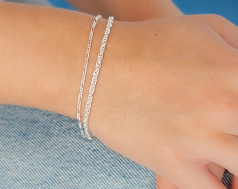 Silver Bracelets, Two Layering Bracelets , Gift for her, Stacking Bracelets, Double Bracelet, Silver Chain Bracelet, Dainty Bracelet