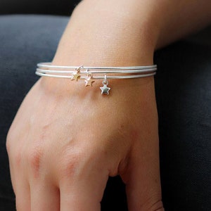 Silver Bangle Set, Triple Silver Bangles, Gold Star Bangle Set, Bangle Gift set