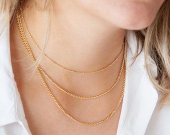 Double Gold Curb necklace, layering gold necklace, two chain necklace,  non tarnish Gold Chain Necklace Set