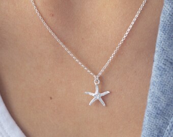 Starfish Necklace, Silver Charm, Sea Lover Gift, Dainty Charm, Daughter Gift. Layering Necklace