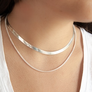 Sterling Silver Herringbone Necklace, Snake Chain Necklace