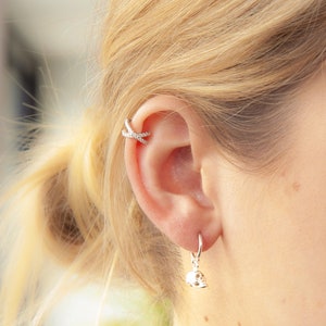 Double Silver Ear Cuff, Non-pierced Earring, Crawler, Ear Ring, Crystal Ear Cuff