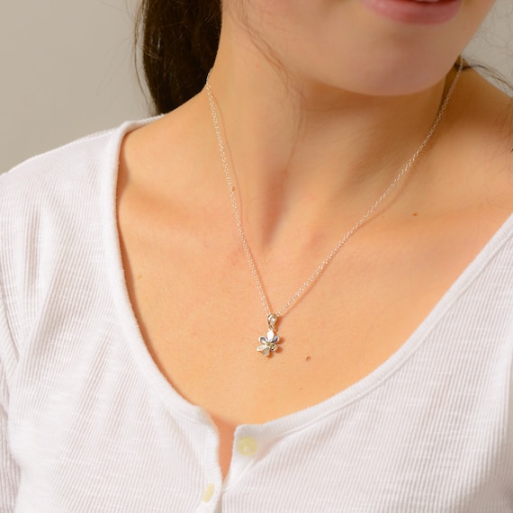 Daisy Necklace, Silver Flower Pendant, April Birthday Gift