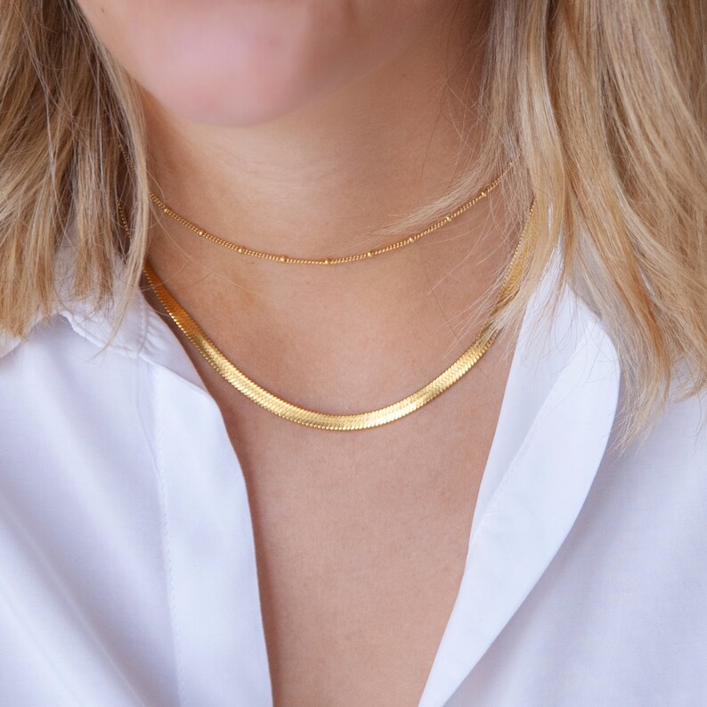 Herringbone Necklace Flat Snake Chain Gold Layering Chain Etsy