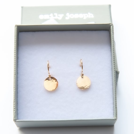 Gold Mini Disc Earrings, Hammered Earrings, Gold drop earrings, Minimalist Round Earrings