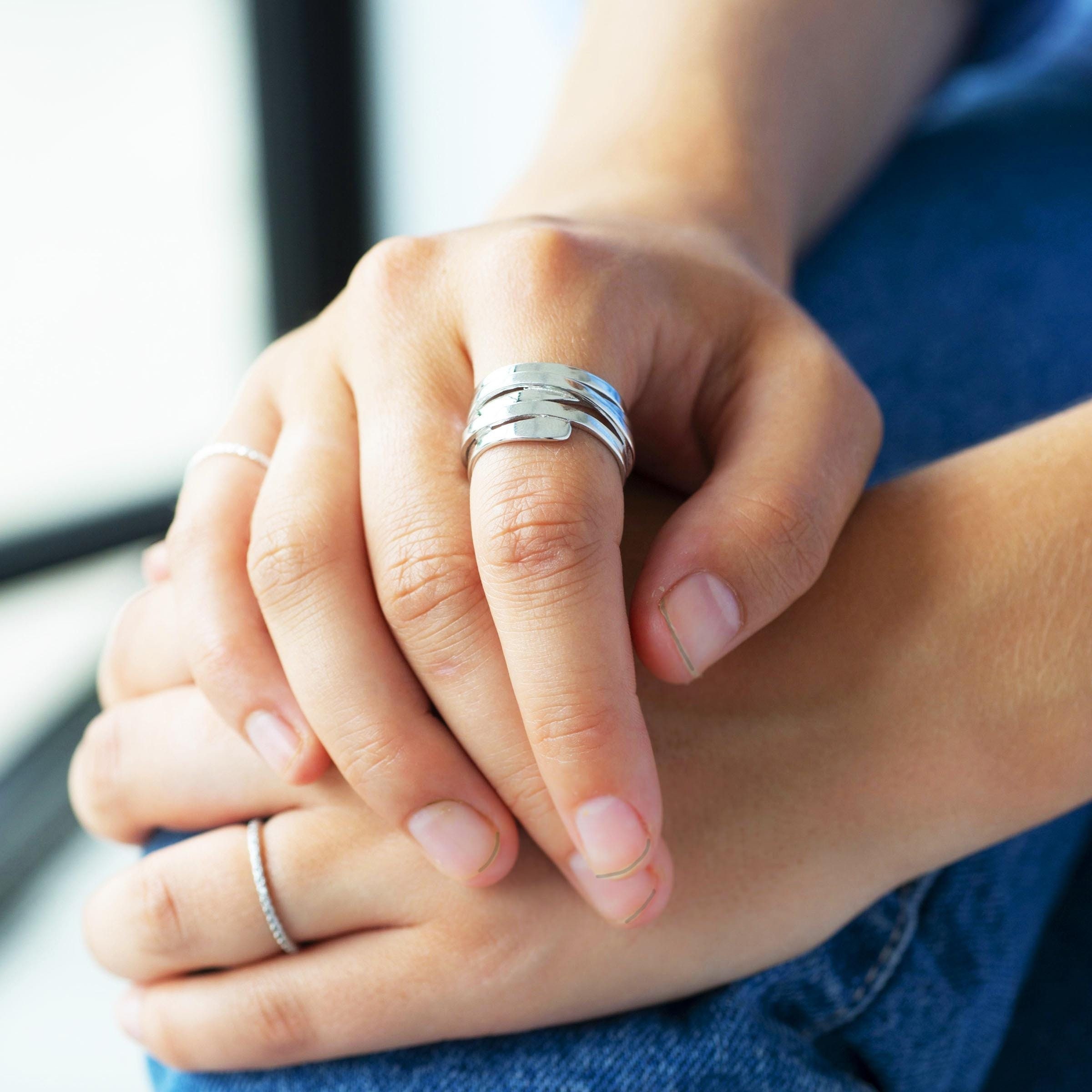 Multi-layered Silver Ring, Adjustable Silver Ring, Thick