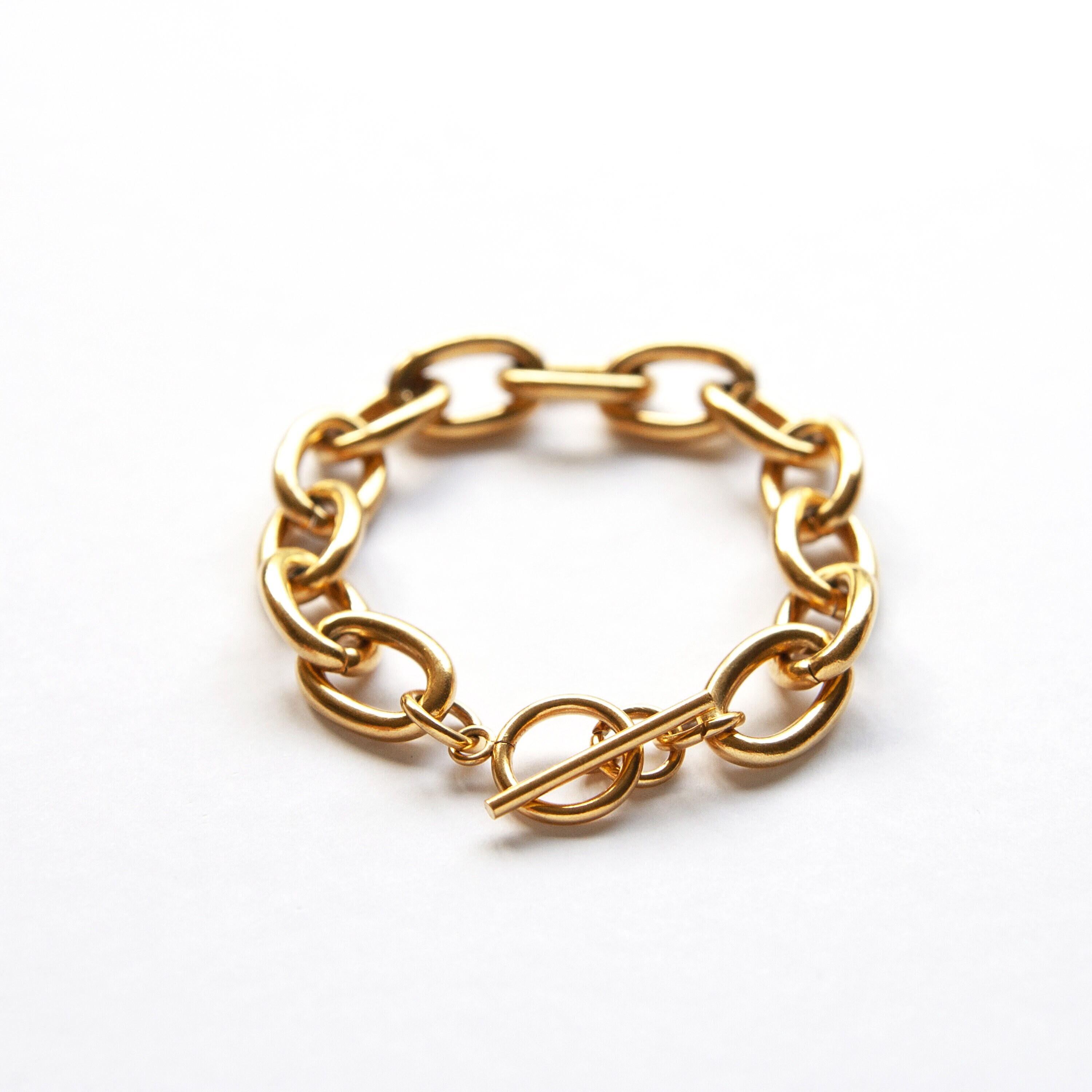 18K Gold Large Link Bracelet Toggle Chain Bracelet Large Etsy