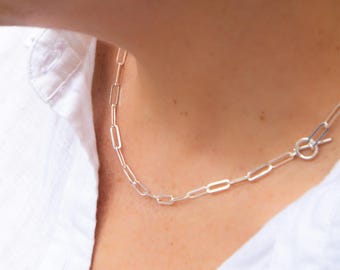 Collier trombone en argent sterling, chaîne à superposition avec barre en T de 17 pouces, cadeau pour elle