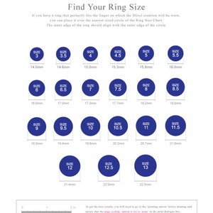 May include: A ring size chart with blue circles representing different ring sizes. The chart includes measurements in millimeters for each size. The text "Bliss J" is at the top of the chart.