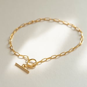 Gold Bracelet, Mini Toggle Bracelet, Gold long Link T Bar Bracelet, Gift for Her