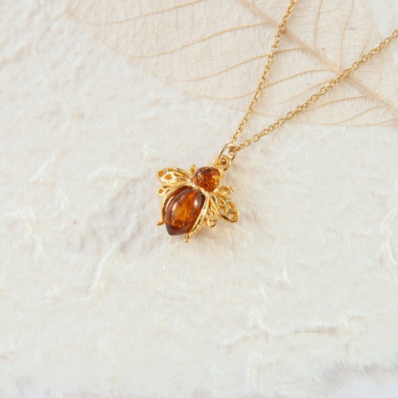 Gold Plated Silver Amber Bee Pendants Gold Plated Silver Amber Bee Pendants
