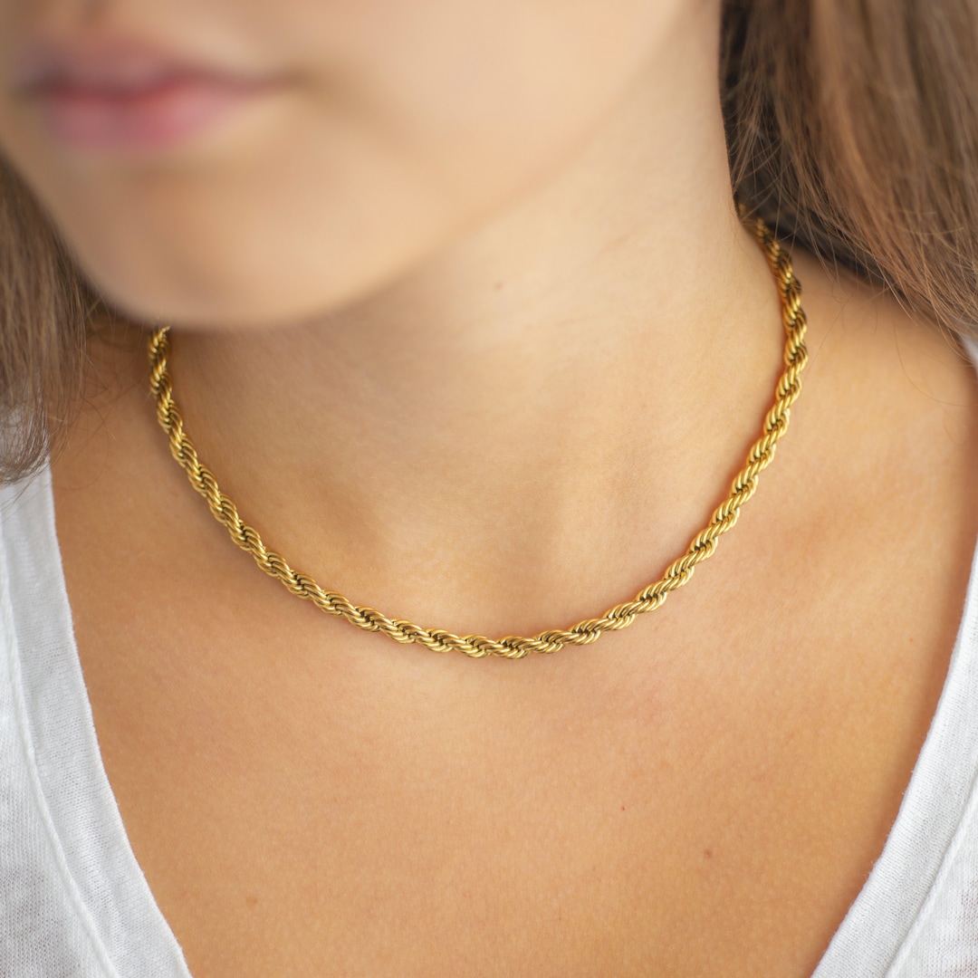 Gold Rope Chain Necklace, French Twisted Chain, Chunky Heavy Rope