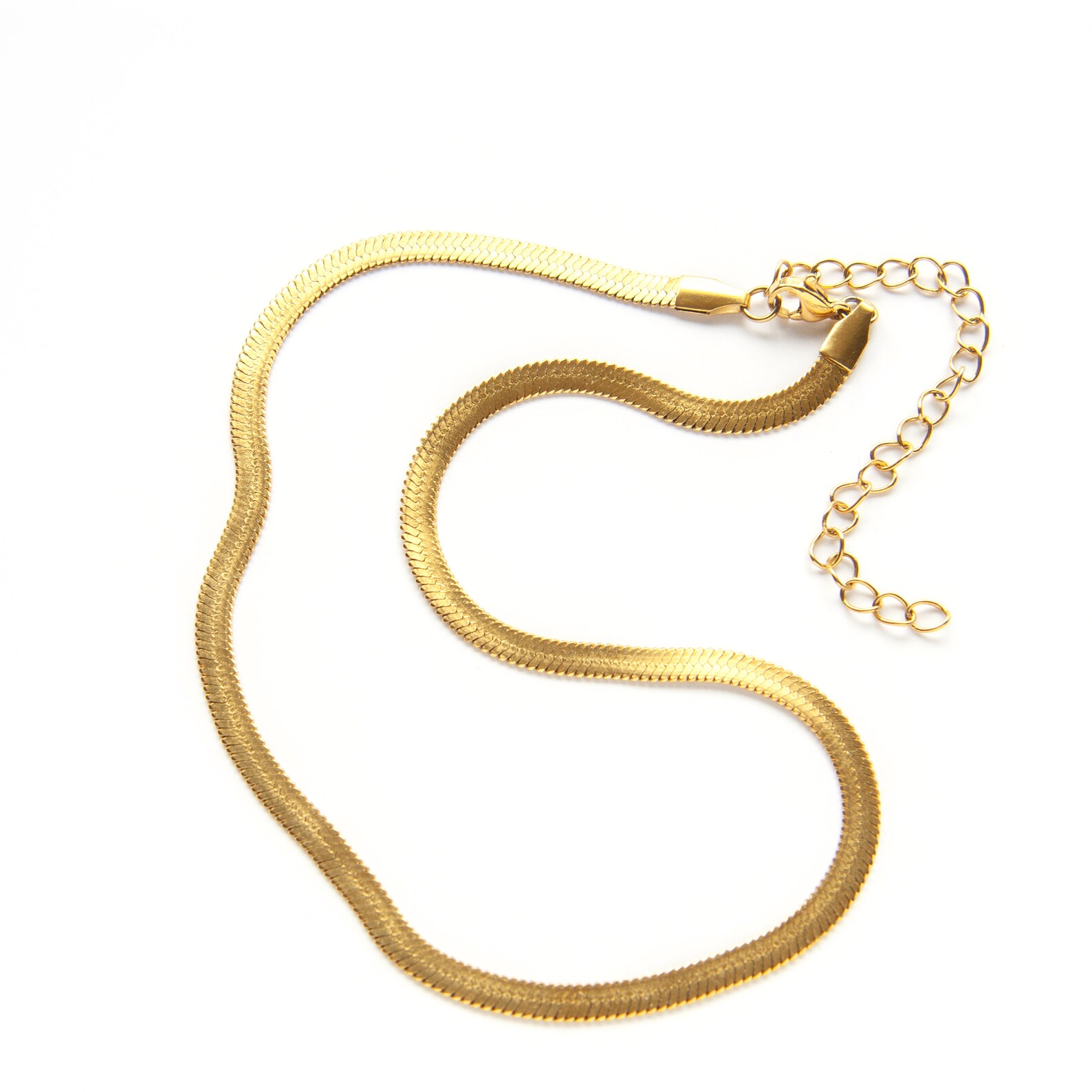 Herringbone Necklace Flat Snake Chain Gold Layering Chain Etsy UK