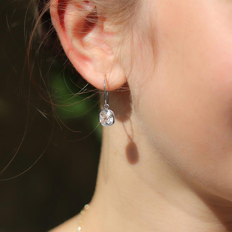 Sterling Silver Crystal Drop Earrings, Crystal Glass Hoops, Gift for Her image 1