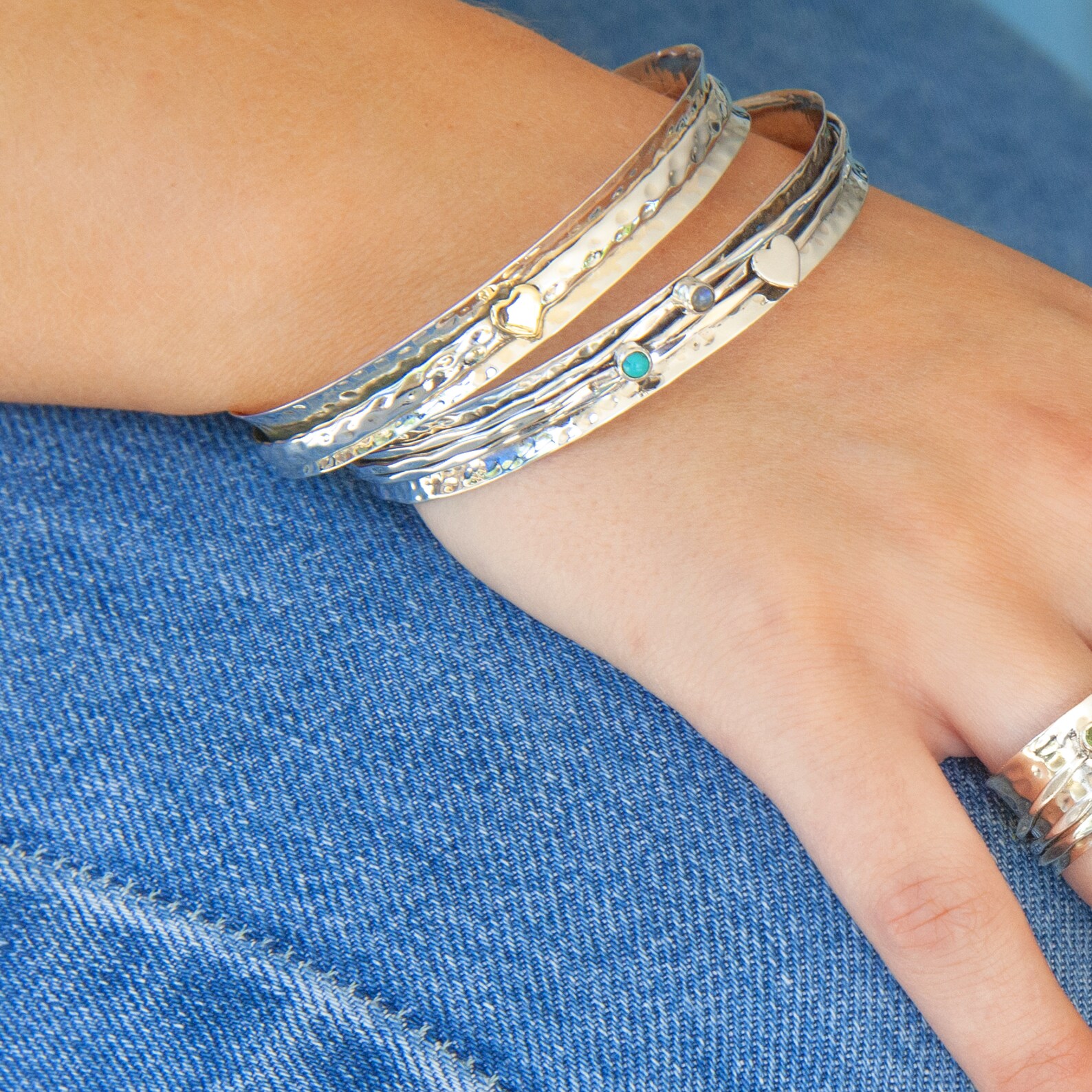 Spinner Bangle Heart Spinner Bracelet Hammered Silver Etsy