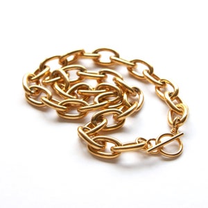 18K Gold Large Link Necklace , Toggle Chain Necklace, Large Cable Chain Necklace