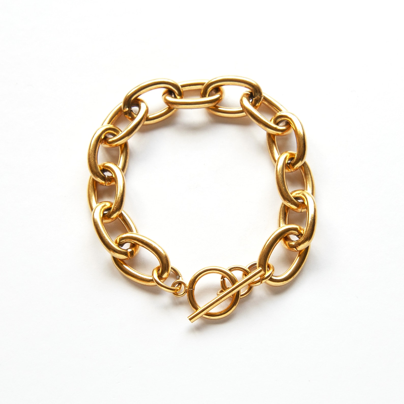 18K Gold Large Link Bracelet Toggle Chain Bracelet Large Etsy