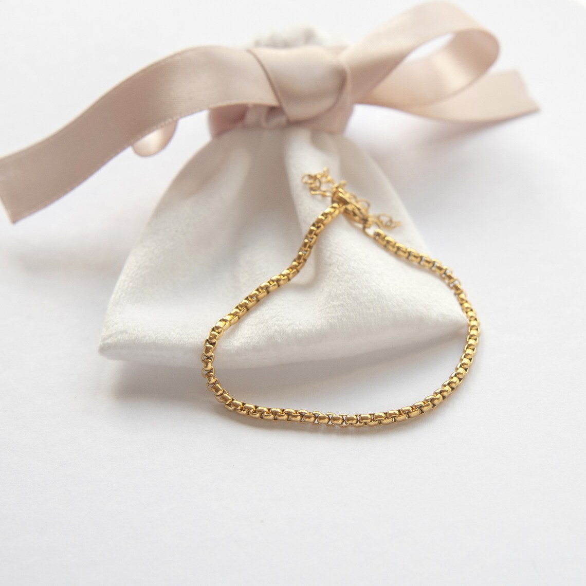 18K Gold Box Chain Bracelet Stacking Chain Bracelet Layering Etsy