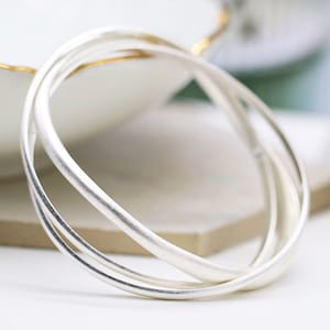 Silver Bangle Set, Triple Bangles, Organic shaped Bangle Set, Three Bangle Gift set